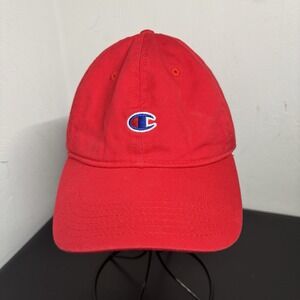 Champion Hat Baseball Cap Adjustable Red Relax Fit Cotton Curved Bill OSFM